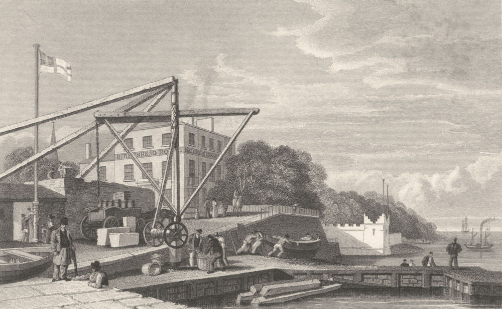 CHESHIRE. Lancs. Birkenhead Ferry. Opposite Liverpool. (Pyne) 1831 old print